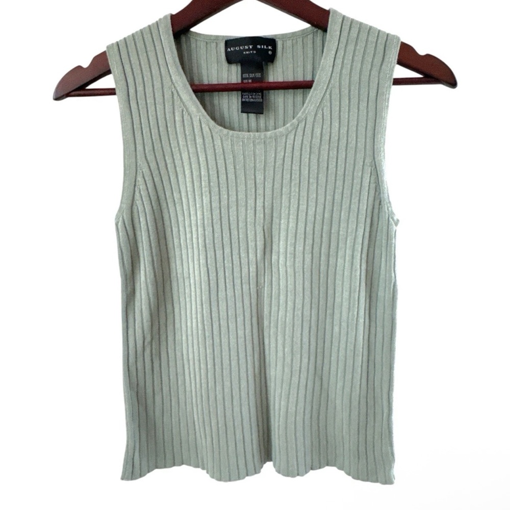 August Silk Sage Ribbed Knit Tank Top Medium 100% Silk